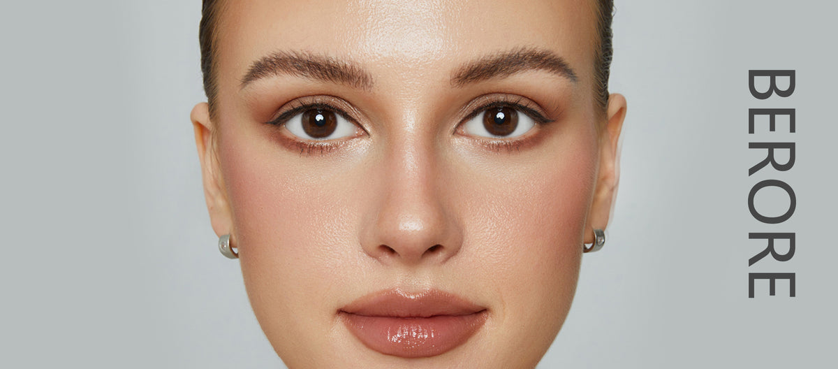 Before view of a front-facing model with a less defined lash look.